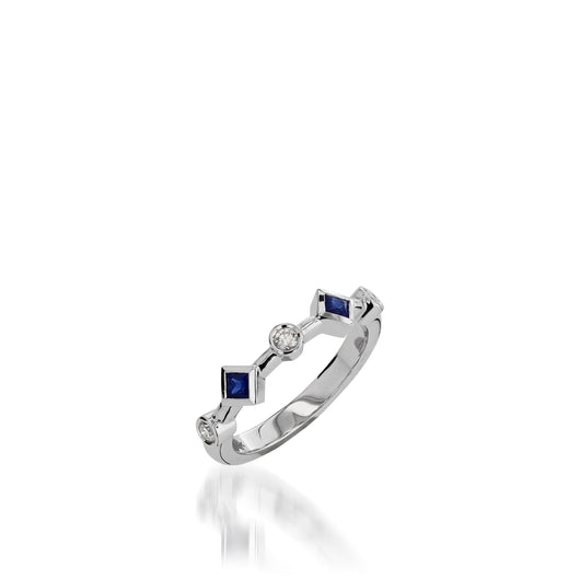 Paloma White Gold, Blue Sapphire Gemstone and Diamond Ring