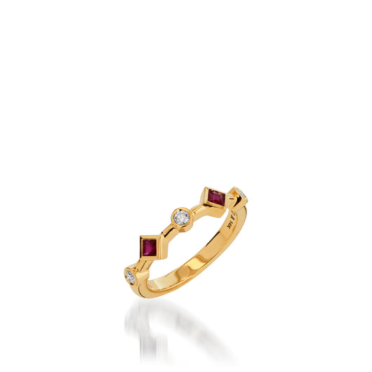 Paloma Yellow Gold, Ruby Gemstone and Diamond Ring