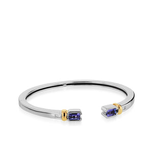 Treasure Small Gemstone and Diamond  Hinged Cuff Bracelet