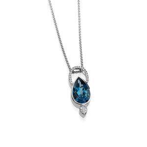 Signature Pear London Blue Topaz and Diamond Pendant Necklace