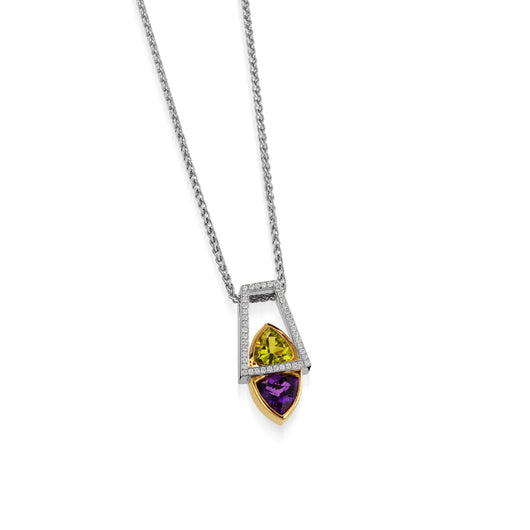 Signature Trillion Amethyst and Peridot Pendant Necklace with Pave Diamonds