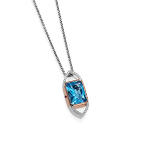 Signature Blue Topaz, Diamond, and Ruby Pendant Necklace