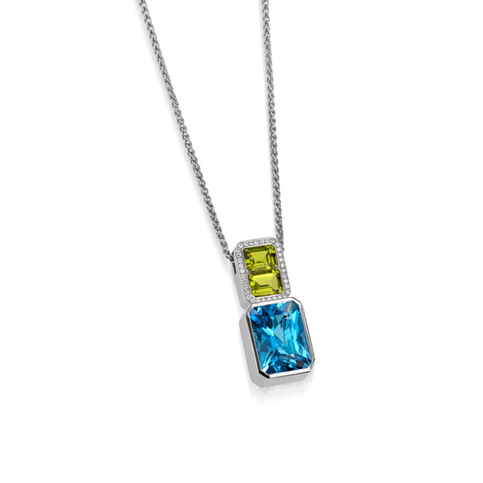 Signature Blue Topaz, Peridot, and Pave Diamond Pendant Necklace