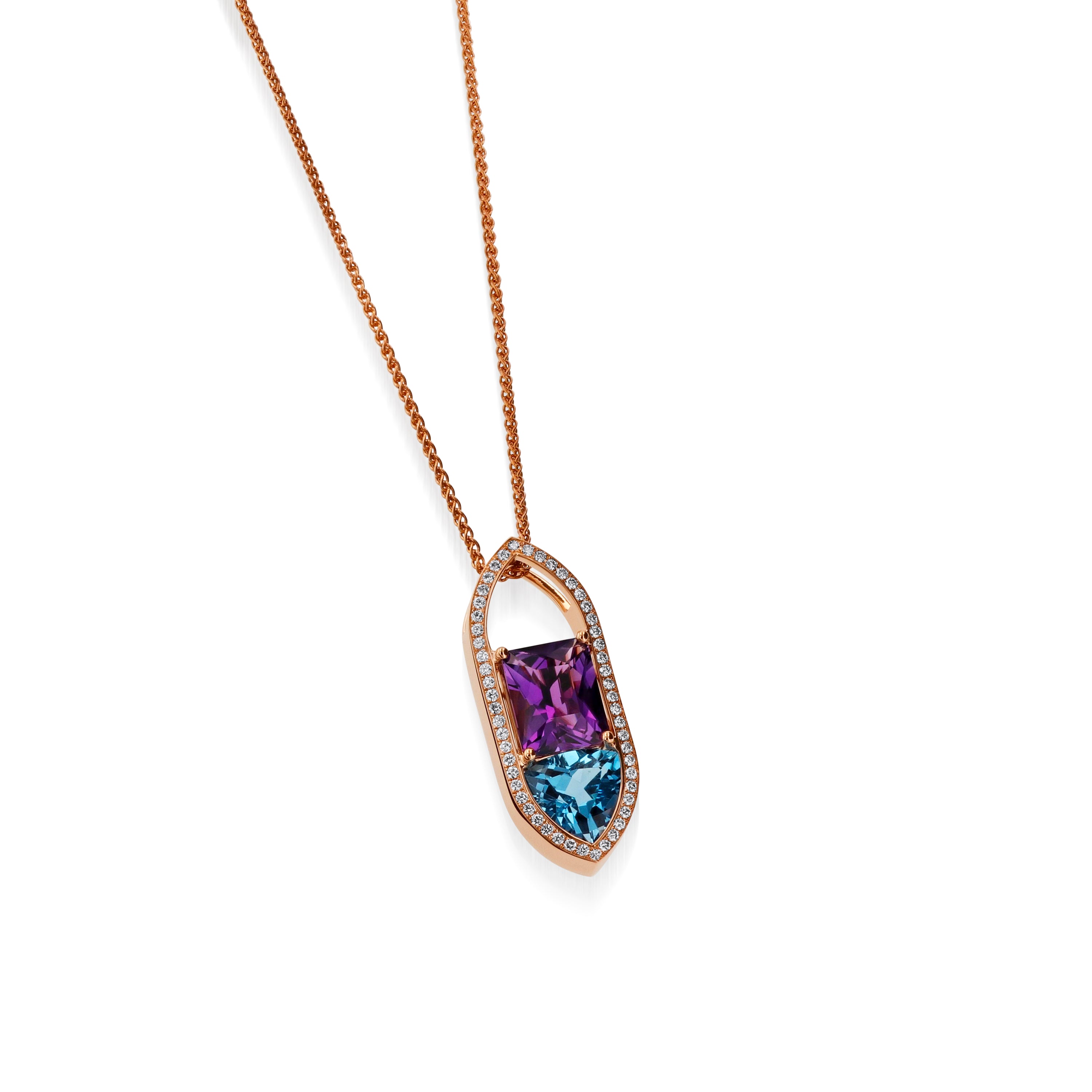 Engraved Gemstone Pendant ペンダントトップ Signature Blue Topaz, Amethyst and Diamond Pendant Necklace – John