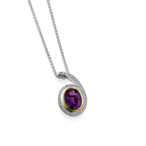 Signature Oval Amethyst and Pave Diamond Pendant Necklace