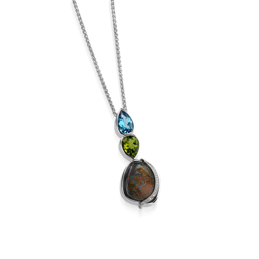 Signature Opal, Blue Topaz, Peridot, and Diamond Pendant Necklace