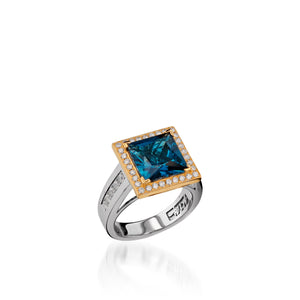 Signature Princess-cut London Blue Topaz and Diamond Ring