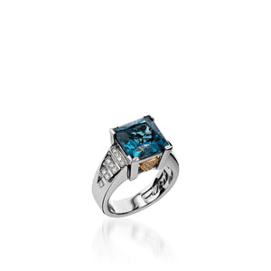 Signature Princess-cut London Blue Topaz and Pave Diamond Ring