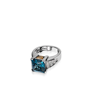 Signature Princess-cut London Blue Topaz and Pave Diamond Ring