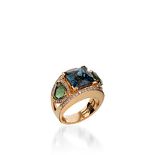 Load image into Gallery viewer, Signature London Blue Topaz, Green Tourmaline, and Diamond Ring
