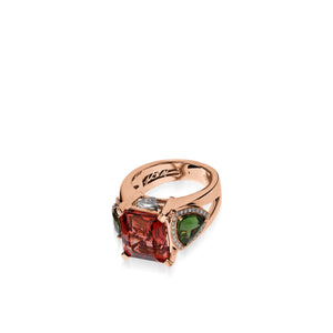 Signature Pink Tourmaline, Green Tourmaline, and Diamond Ring in Rose Gold