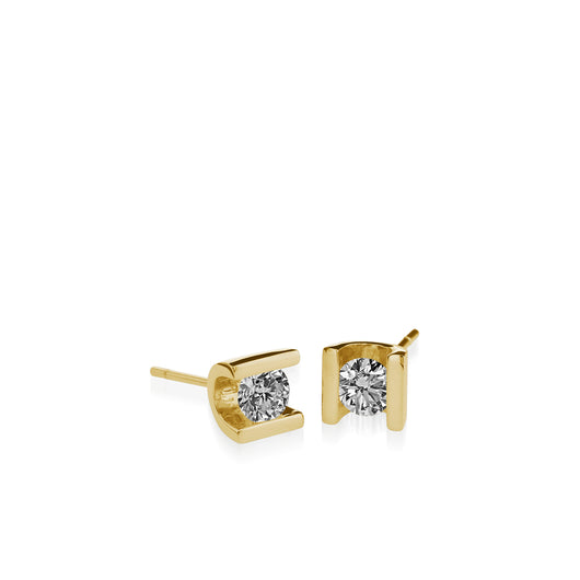 Uturn Yellow Gold Diamond Stud Earrings