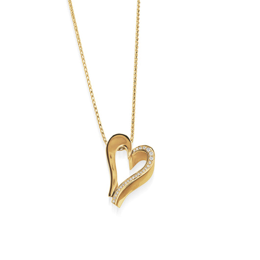 Diamond Heart Pendant Necklace 14K Yellow Gold