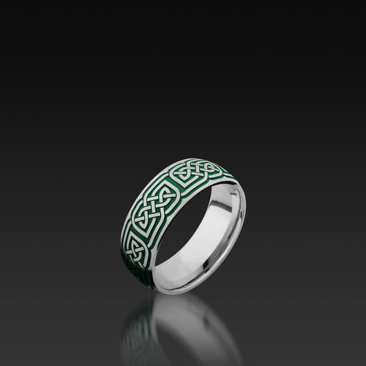 Cobalt Chrome Domed Band with Celtic Pattern and Green Cerakote Accents