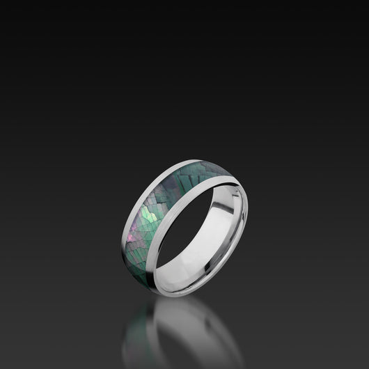 Cobalt Chrome Domed Band with Black Mother of Pearl Inlay