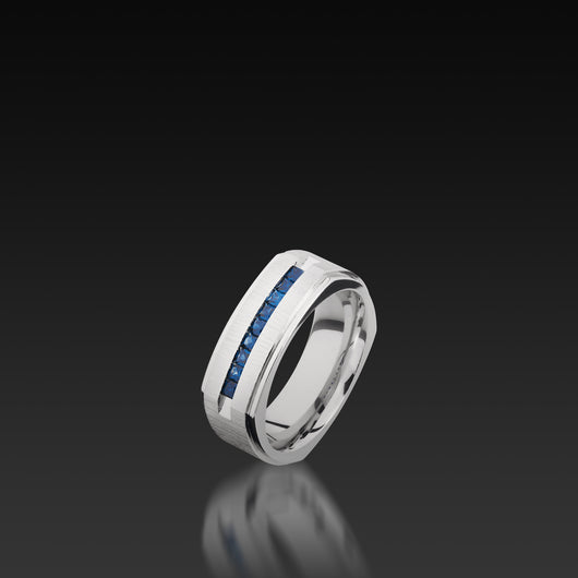 Cobalt Chrome Flat Square Band with Grooved Edges and Sapphire