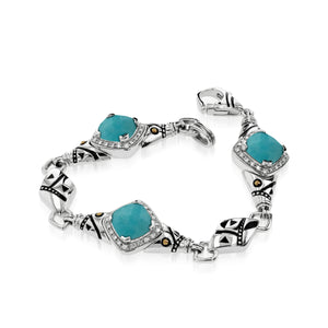 Deco Gemstone Link Bracelet with Pave Diamonds