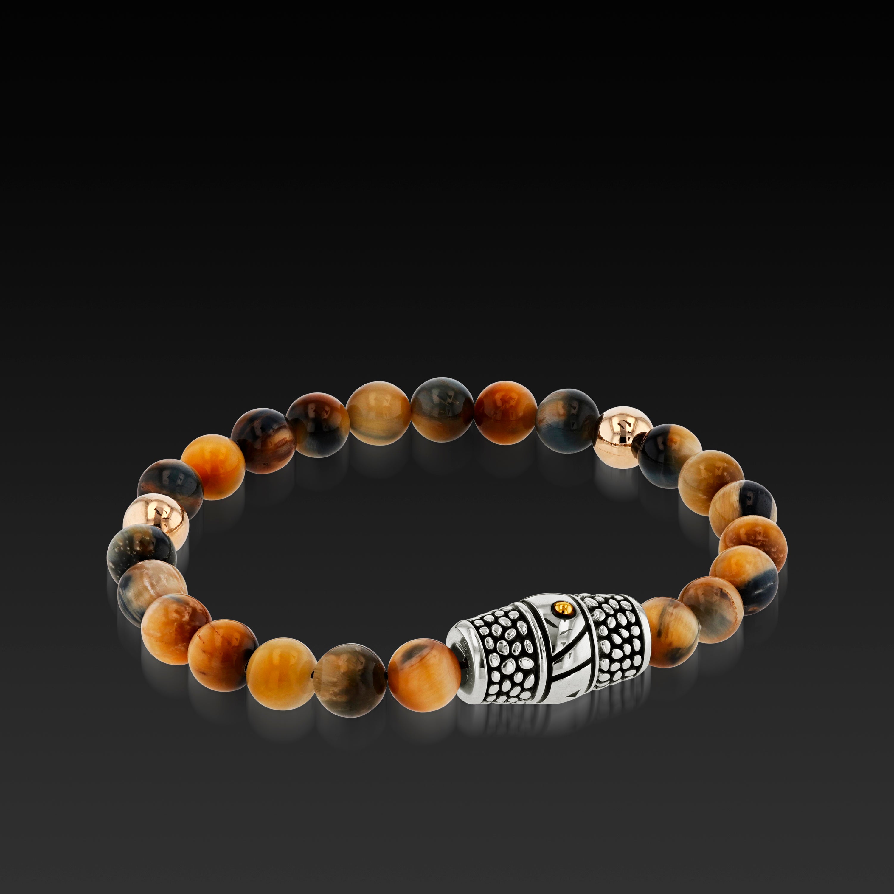Brown Leather Bracelet with Tiger Eye Beads for Men