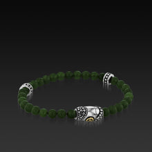 Load image into Gallery viewer, Mens Matrix Green Jade Beaded Bracelet with a 14KT gold and Sterling Silver Magnetic Clasp

