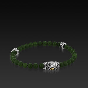 Mens Matrix Green Jade Beaded Bracelet with a 14KT gold and Sterling Silver Magnetic Clasp