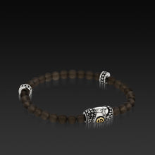 Load image into Gallery viewer, Mens Matrix Smoky Quartz Beaded Bracelet with a 14KT gold and Sterling Silver Magnetic Clasp

