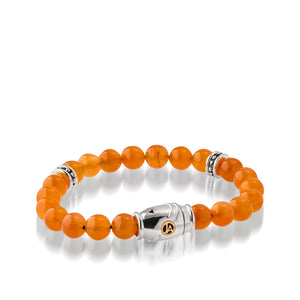Women's Sterling Silver with 14 karat Yellow Gold Solar Orange Chalcedony Beaded Bracelet with magnetic clasp
