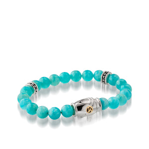 Women's Sterling Silver with 14 karat Yellow Gold Solar Amazonite Beaded Bracelet with magnetic clasp