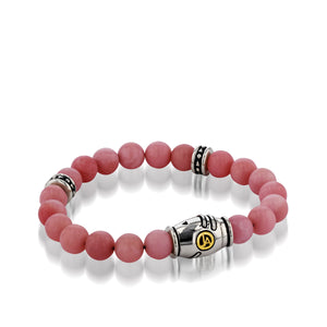 Women's Sterling Silver with 14 karat Yellow Gold Solar Pink Opal Beaded Bracelet with magnetic clasp