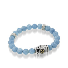 Load image into Gallery viewer, Women&#39;s 14K yellow gold and silver details Solar Aquamarine and Diamond Beaded Bracelet
