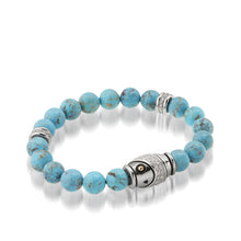Load image into Gallery viewer, Women&#39;s 14K yellow gold and silver details Solar Turquoise and Diamond Beaded Bracelet
