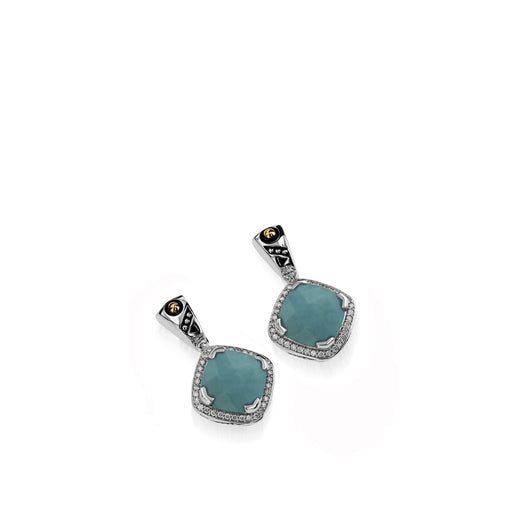 Deco Gemstone Dangle Earrings with Pave Diamonds