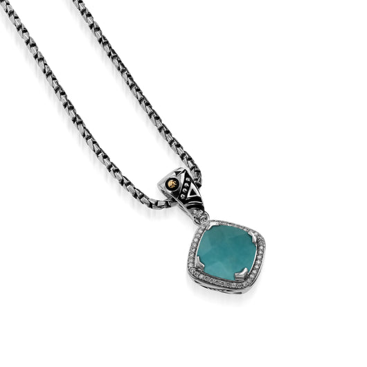 Deco Pave Gemstone Pendant Necklace with Pave Diamonds