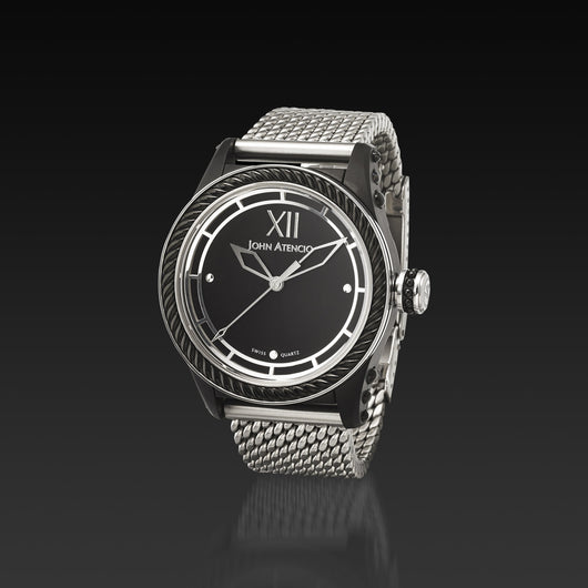 Men's Black Iconic Plated Pantheon I Watch with Milanese Band