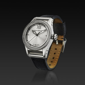 Men's Silver Iconic Plated Pantheon III Watch with Leather Band