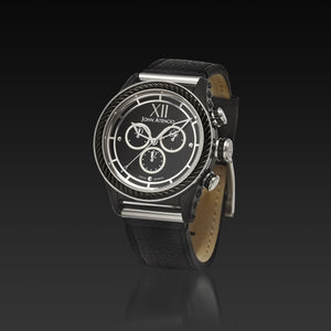 Men's Black Iconic Plated Pantheon IV Chronograph Watch with a Black Leather Band