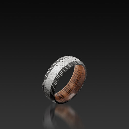 Damascus Steel Domed Band with Meteorite