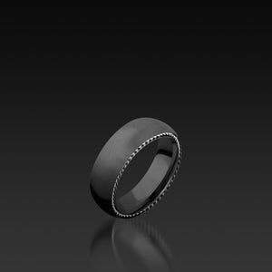 Zirconium Domed Band with White Gold Inlay