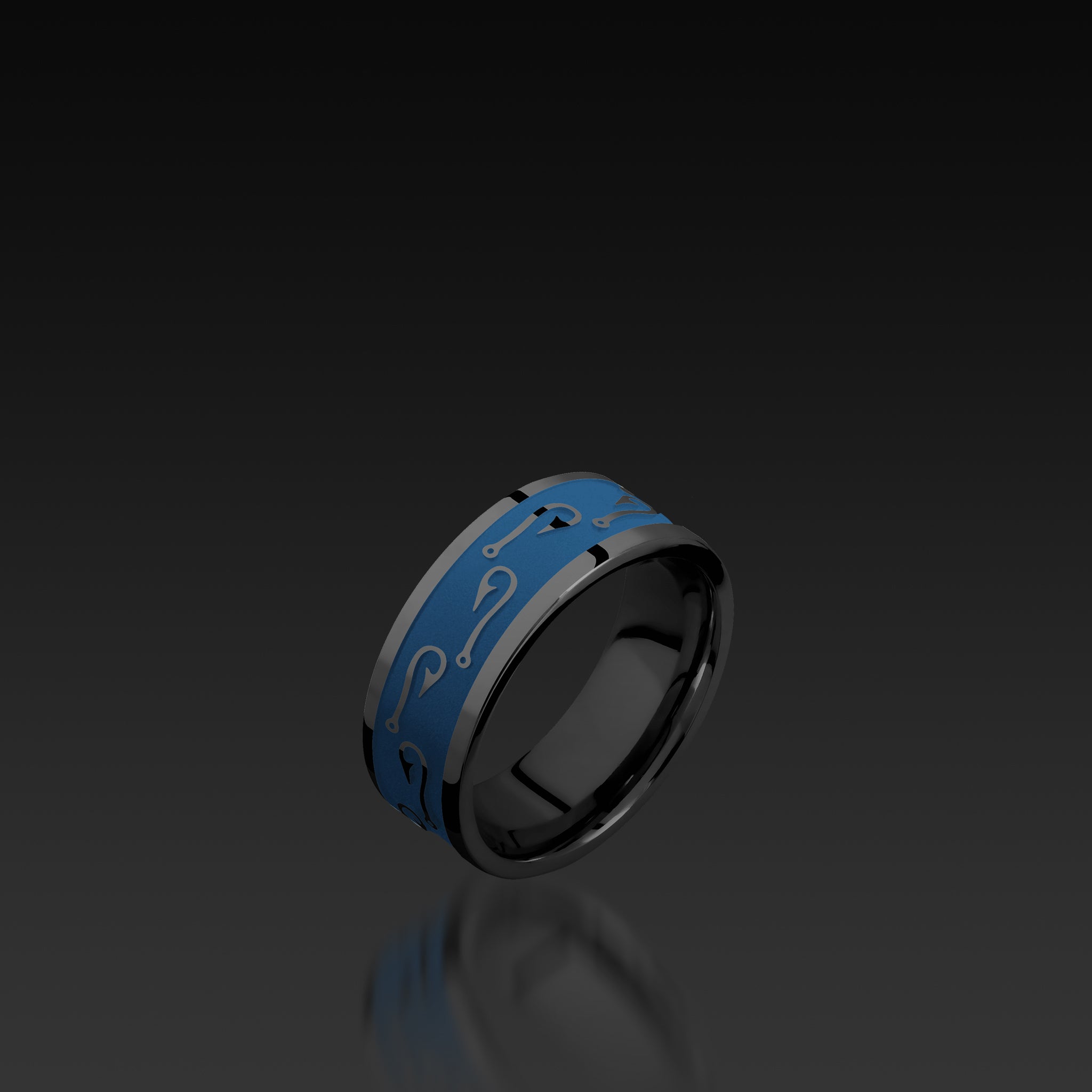 Black Zirconium Flat Band with Fish Hooks Pattern Black Zirconium Flat Band with Fish Hooks Pattern