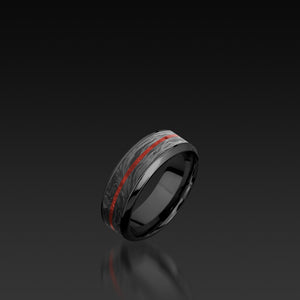 Black Zirconium  Band with Carbon Fiber and Coral Inlay